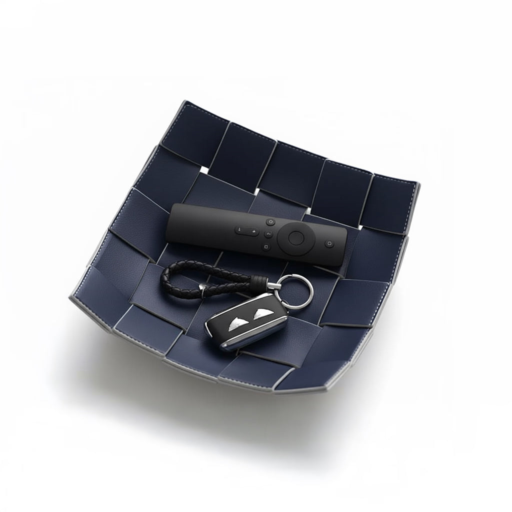 Porta Trecos de Couro Azul Trançado - Organização com Estilo