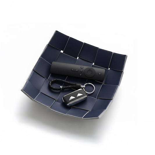 Porta Trecos de Couro Azul Trançado - Organização com Estilo