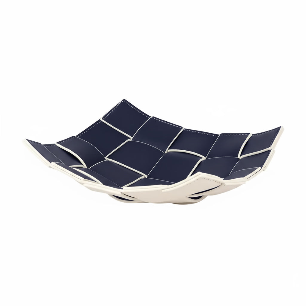 Porta Trecos de Couro Azul Trançado - Organização com Estilo