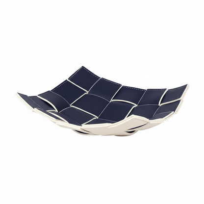 Porta Trecos de Couro Azul Trançado - Organização com Estilo